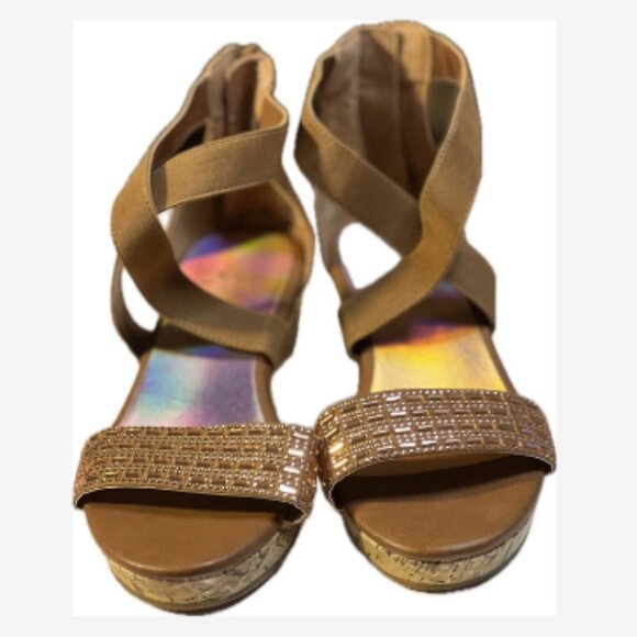 Y2K Justice Sandals Womens Size 4 Rose/Brown 2" Platform Back Zip Gem Accents - Picture 2 of 5